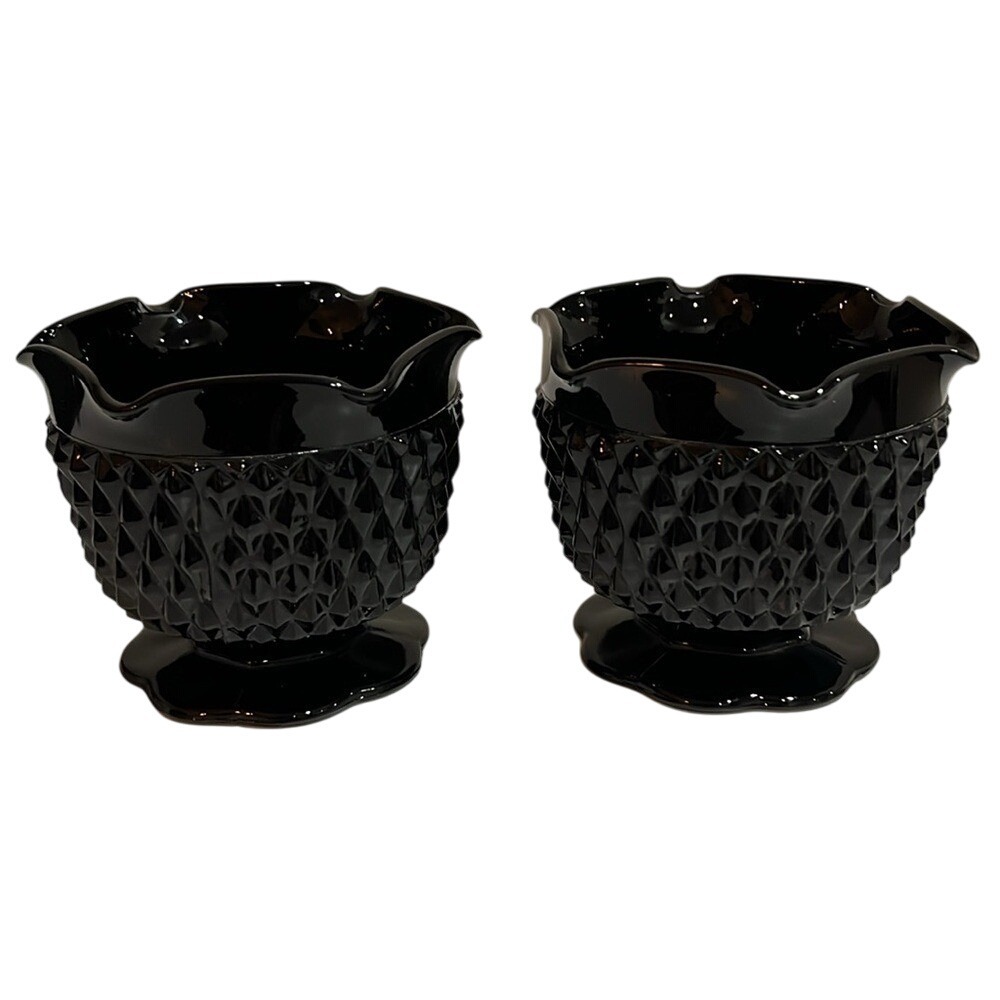 Indiana Glass Tiara Black Cameo Diamond Point Candlestick Holders